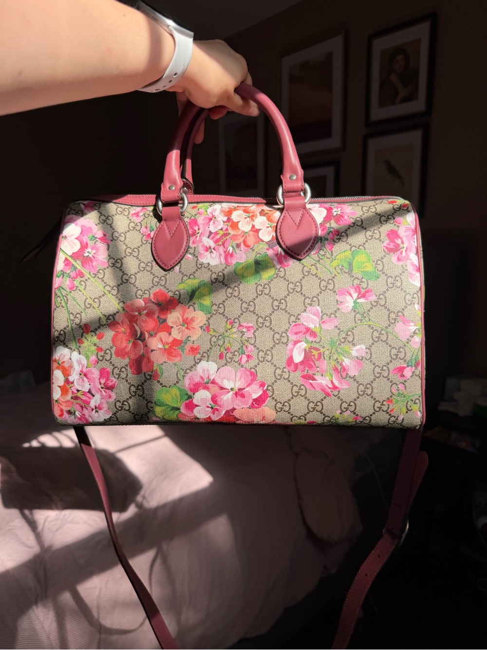 Gucci GG Supreme Blooms Boston Bag